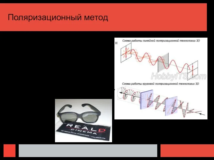 Поляризационный метод При использовании линейной поляризации два изображения накладываются друг на