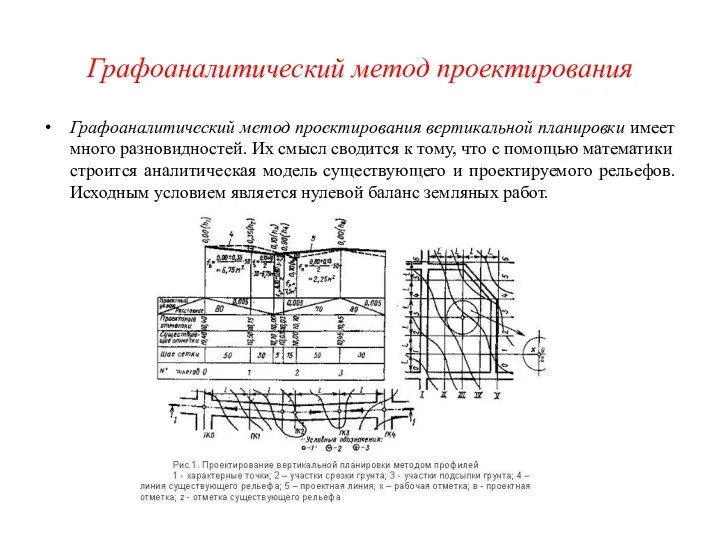 Графоаналитический метод проектирования Графоаналитический метод проектирования вертикальной планировки имеет много разновидностей.