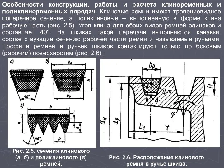 Особенности конструкции, работы и расчета клиноременных и поликлиноременных передач. Клиновые ремни