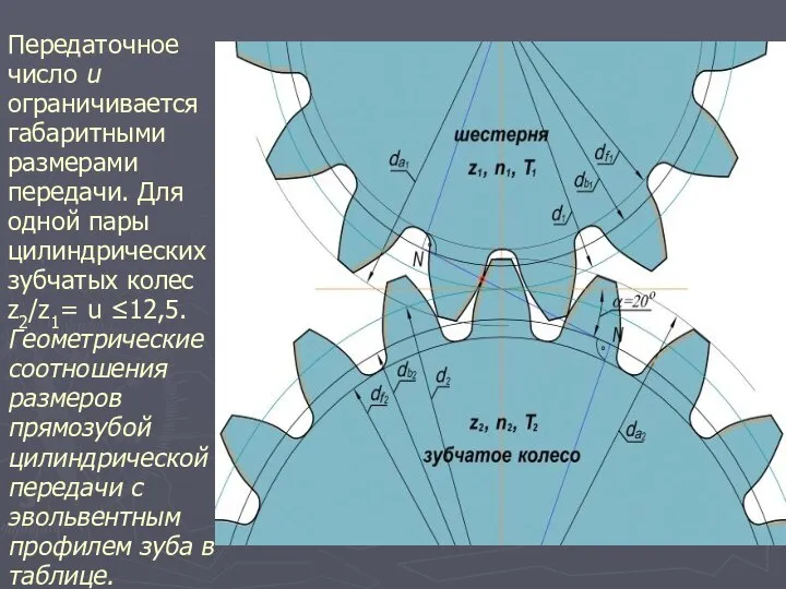 Передаточное число u ограничивается габаритными размерами передачи. Для одной пары цилиндрических