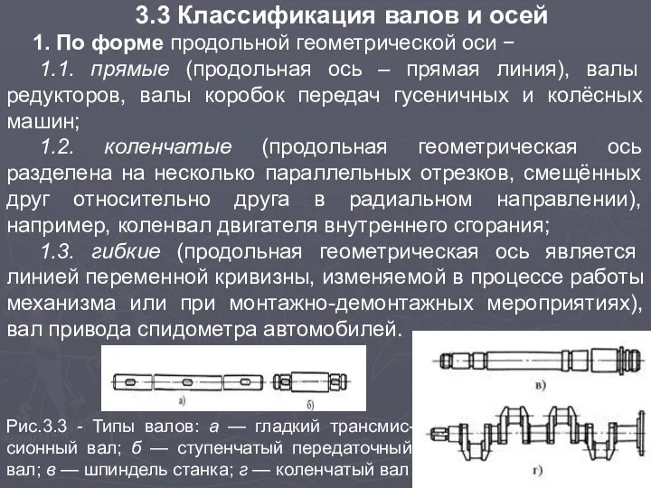 3.3 Классификация валов и осей 1. По форме продольной геометрической оси