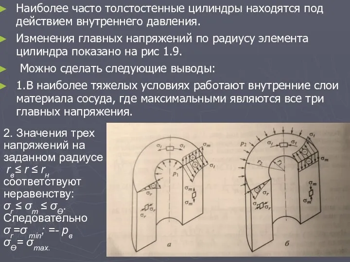 Наиболее часто толстостенные цилиндры находятся под действием внутреннего давления. Изменения главных