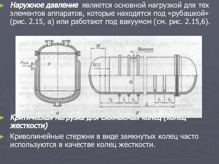 Наружное давление является основной нагрузкой для тех элементов аппаратов, которые находятся