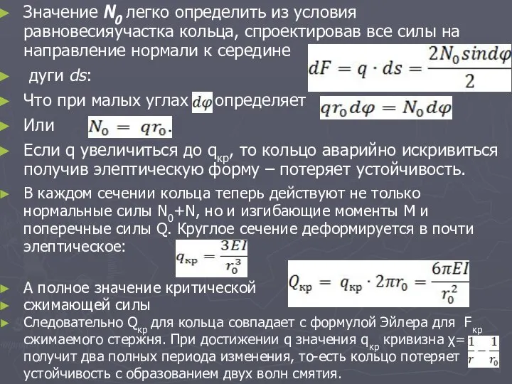 Значение N0 легко определить из условия равновесияучастка кольца, спроектировав все силы