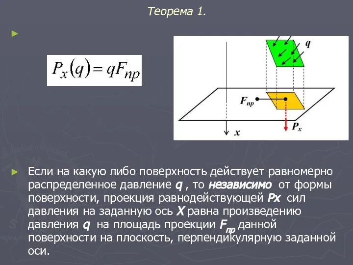 Теорема 1. Если на какую либо поверхность действует равномерно распределенное давление