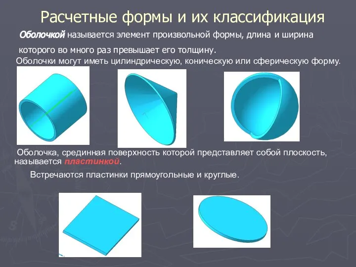 Расчетные формы и их классификация Оболочкой называется элемент произвольной формы, длина