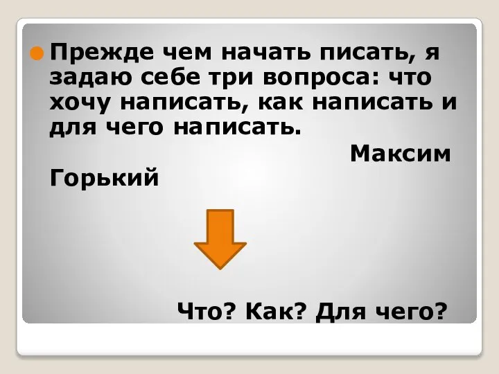 Прежде чем начать писать, я задаю себе три вопроса: что хочу