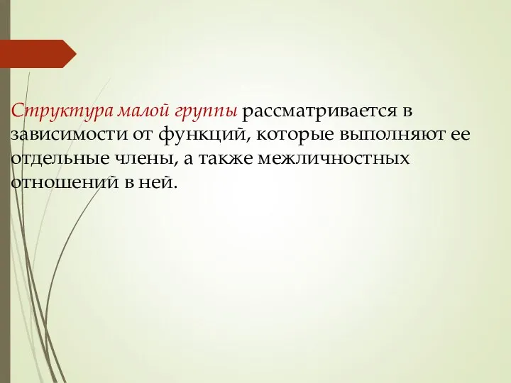 Структура малой группы рассматривается в зависимости от функций, которые выполняют ее