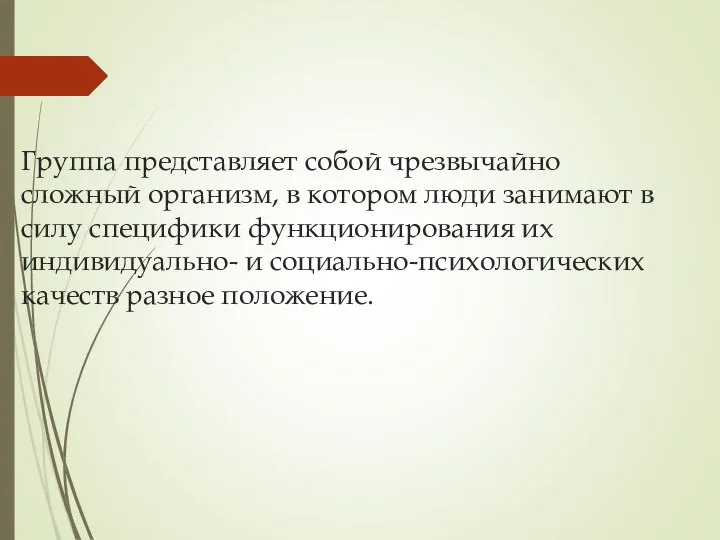 Группа представляет собой чрезвычайно сложный организм, в котором люди занимают в