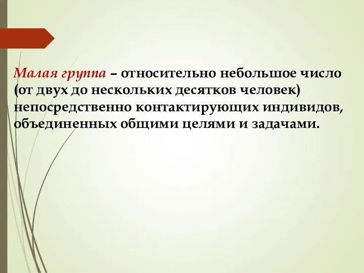 Малая группа – относительно небольшое число (от двух до нескольких десятков