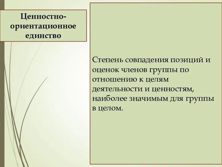 Степень совпадения позиций и оценок членов группы по отношению к целям