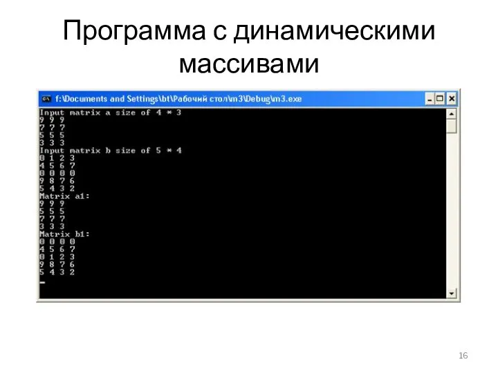Программа с динамическими массивами