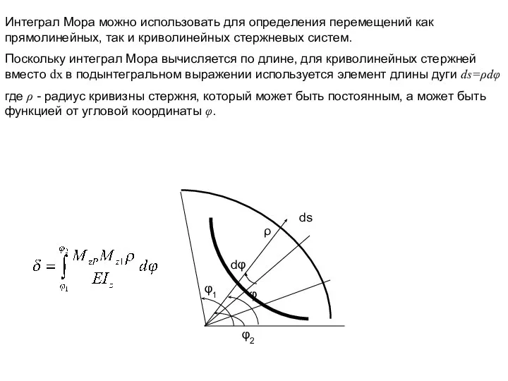 Интеграл Мора можно использовать для определения перемещений как прямолинейных, так и