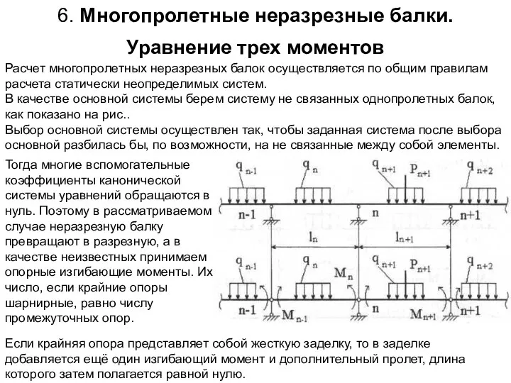 6. Многопролетные неразрезные балки. Уравнение трех моментов Расчет многопролетных неразрезных балок