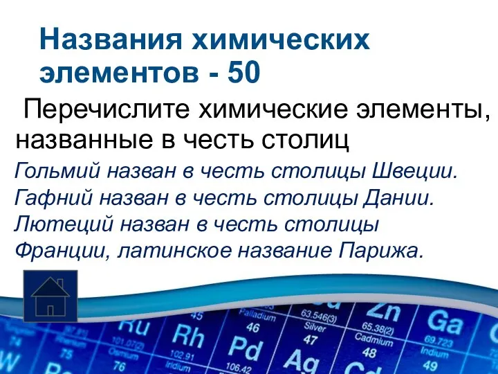 Названия химических элементов - 50 Перечислите химические элементы, названные в честь