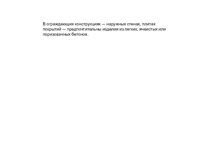 В ограждающих конструкциях — наружных стенах, плитах покрытий — предпочтительны изделия