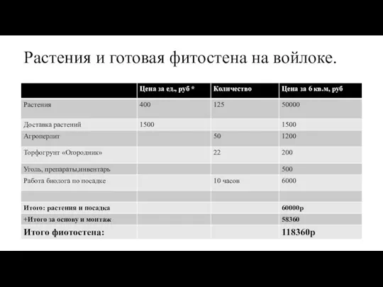 Растения и готовая фитостена на войлоке.