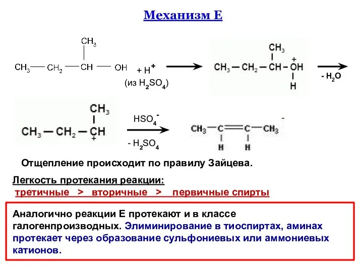 Механизм Е + H+ (из H2SO4) - H2O HSO4- - H2SO4