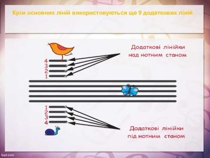 Крім основних ліній використовуються ще 9 додаткових ліній.