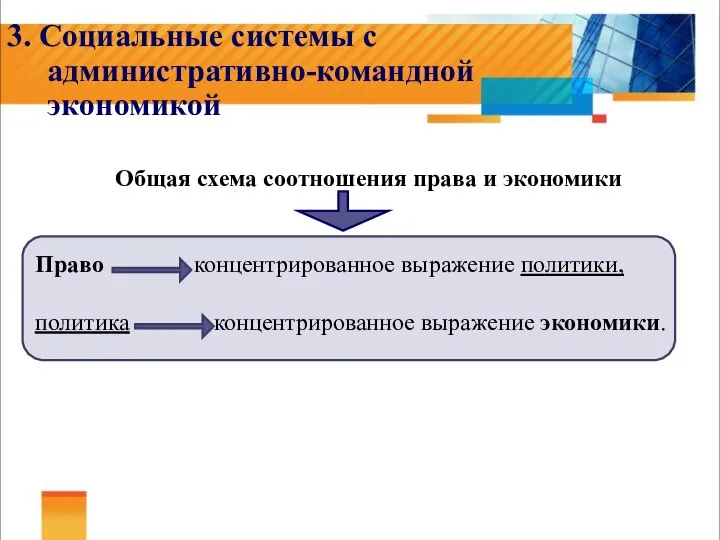 3. Социальные системы с административно-командной экономикой Общая схема соотношения права и