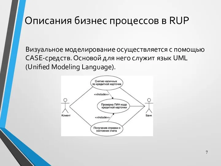 Описания бизнес процессов в RUP Визуальное моделирование осуществляется с помощью CASE-средств.