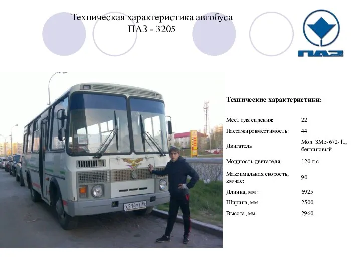 Техническая характеристика автобуса ПАЗ - 3205