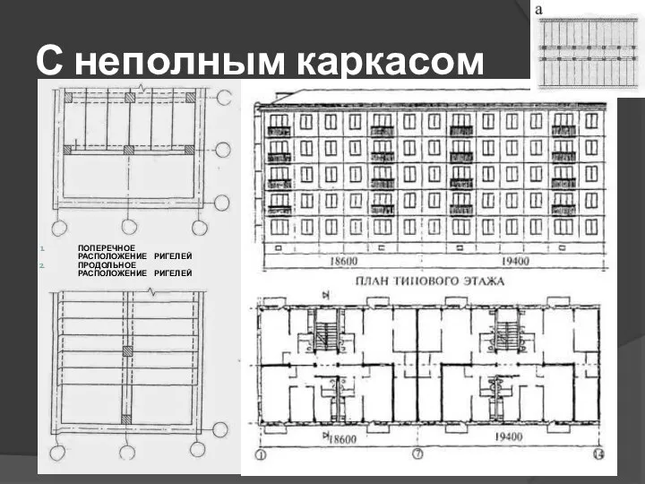 С неполным каркасом ПОПЕРЕЧНОЕ РАСПОЛОЖЕНИЕ РИГЕЛЕЙ ПРОДОЛЬНОЕ РАСПОЛОЖЕНИЕ РИГЕЛЕЙ