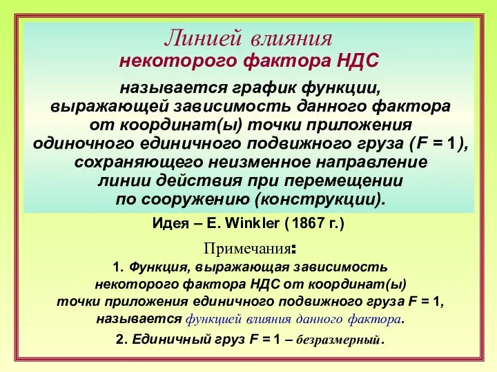 Линией влияния некоторого фактора НДС Примечания: 1. Функция, выражающая зависимость некоторого