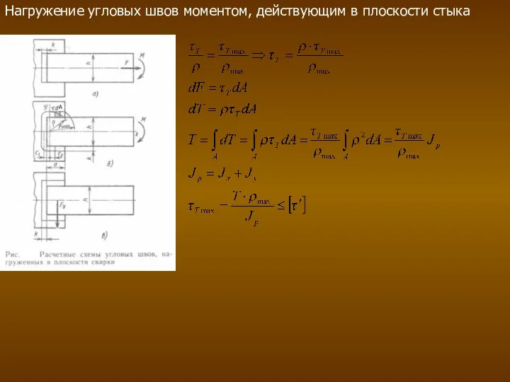 Нагружение угловых швов моментом, действующим в плоскости стыка A