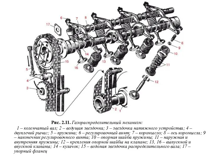 Рис. 2.11. Газораспределительный механизм: 1 – коленчатый вал; 2 – ведущая