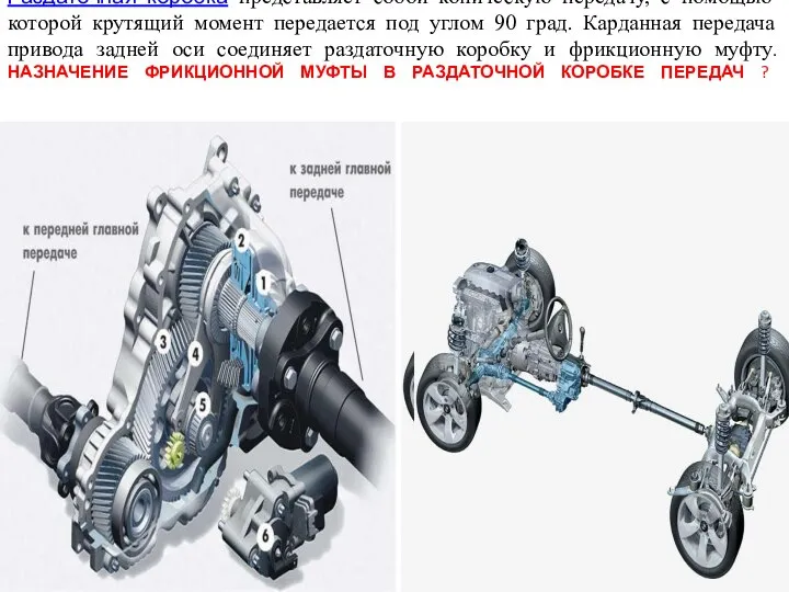 Раздаточная коробка представляет собой коническую передачу, с помощью которой крутящий момент