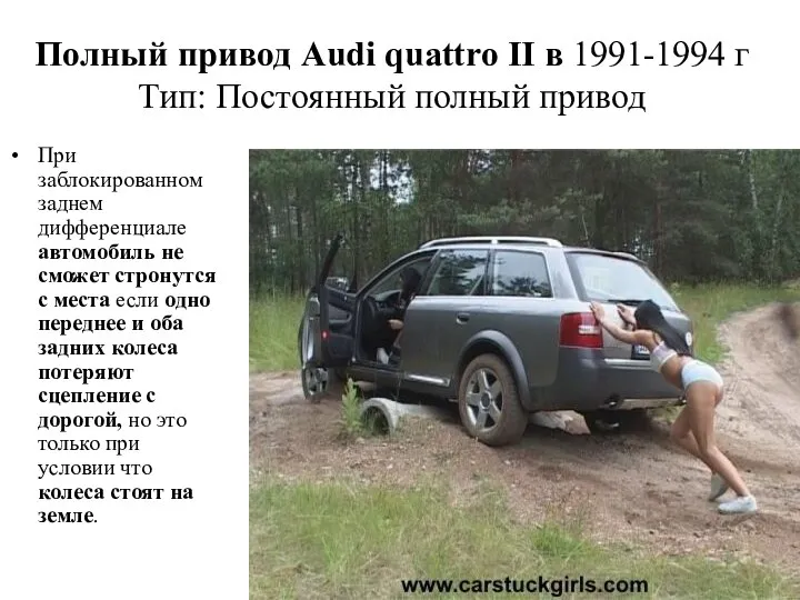 Полный привод Audi quattro II в 1991-1994 г Тип: Постоянный полный