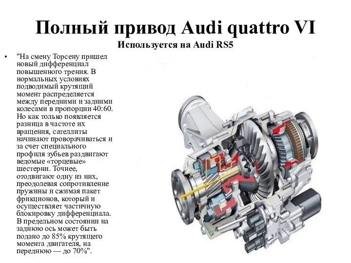 Полный привод Audi quattro VI Используется на Audi RS5 "На смену