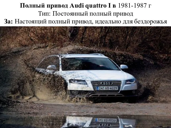 Полный привод Audi quattro I в 1981-1987 г Тип: Постоянный полный