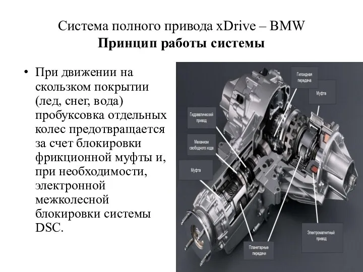 Cистема полного привода xDrive – BMW Принцип работы системы При движении