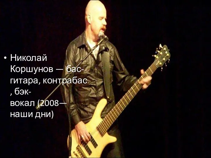 Николай Коршунов — бас-гитара, контрабас, бэк-вокал (2008—наши дни)