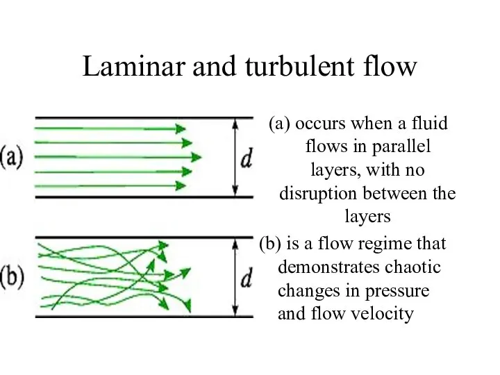 Laminar and turbulent flow (a) occurs when a fluid flows in