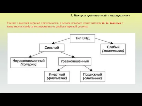 1. История представлений о темпераменте Учение о высшей нервной деятельности, в