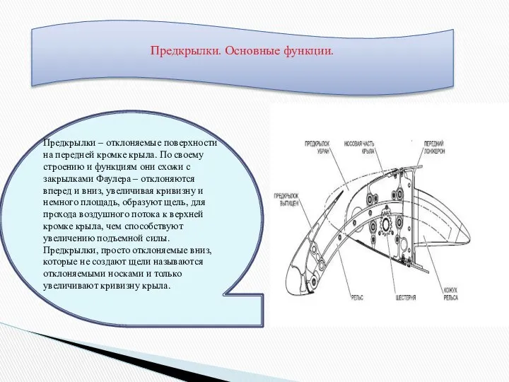 Предкрылки. Основные функции. Предкрылки – отклоняемые поверхности на передней кромке крыла.