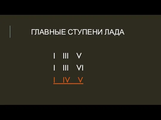 ГЛАВНЫЕ СТУПЕНИ ЛАДА I III V I III VI I IV V