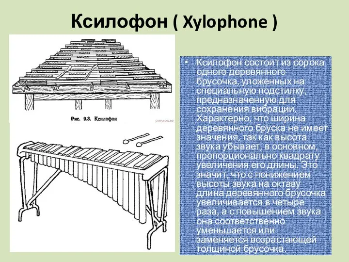 Ксилофон ( Xylophone ) Ксилофон состоит из сорока одного деревянного брусочка,
