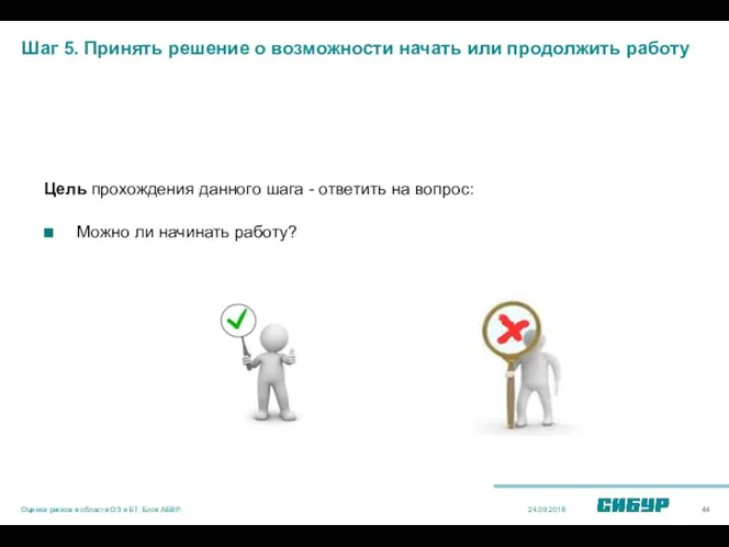 Шаг 5. Принять решение о возможности начать или продолжить работу Цель