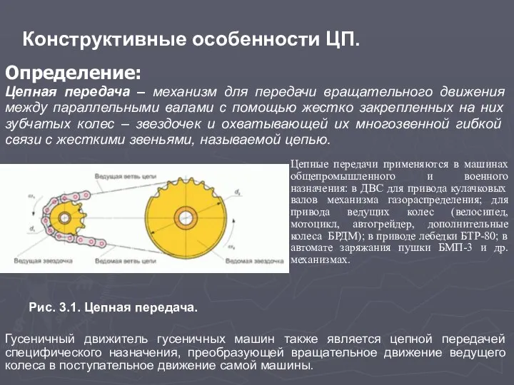 Конструктивные особенности ЦП. Определение: Цепная передача – механизм для передачи вращательного