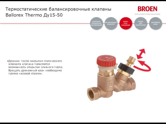 Дренаж: после закрытия статического элемента клапана появляется возможность открытия сливного порта.