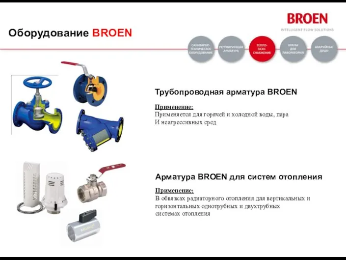 Трубопроводная арматура BROEN Арматура BROEN для систем отопления Применение: Применяется для