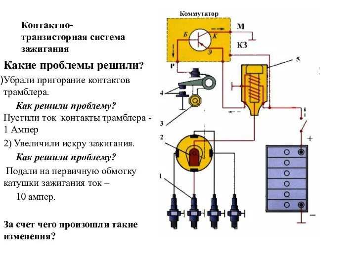 Контактно-транзисторная система зажигания Какие проблемы решили? Убрали пригорание контактов трамблера. Как