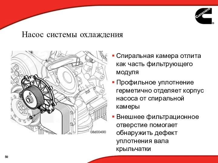 Насос системы охлаждения Спиральная камера отлита как часть фильтрующего модуля Профильное