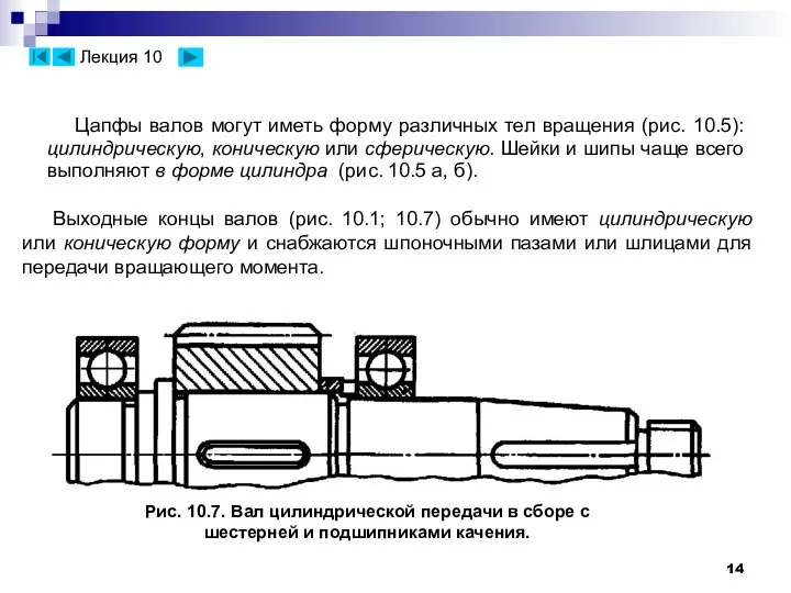 Выходные концы валов (рис. 10.1; 10.7) обычно имеют цилиндрическую или коническую