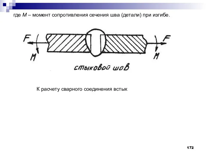 где M – момент сопротивления сечения шва (детали) при изгибе. К расчету сварного соединения встык