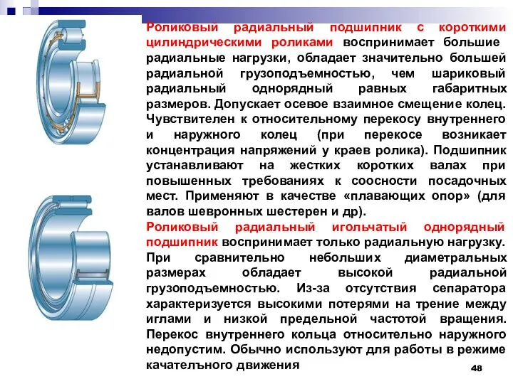 Роликовый радиальный подшипник с короткими цилиндри­ческими роликами воспринимает большие радиальные нагрузки,